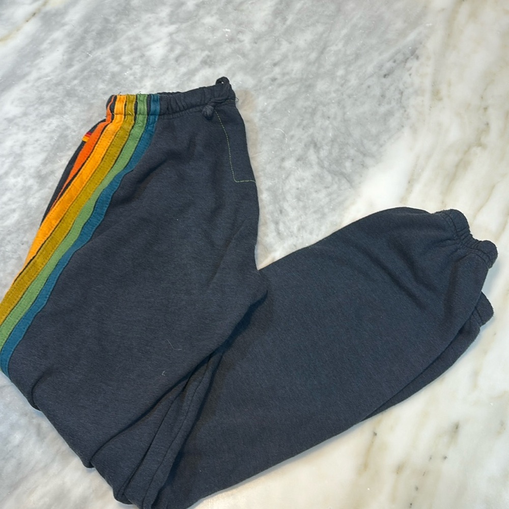 Aviator Nation Charcoal Rainbow Stripe Sweatpants Womens S